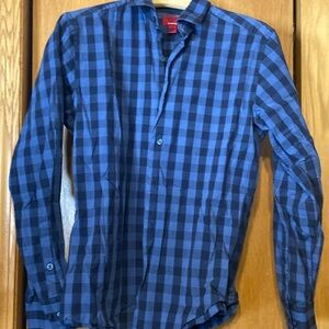 Alfani slim fit stretch blue check button up long sleeve